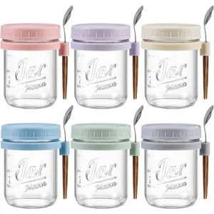 6 Pack Overnight Oats Containers with Lids and Spoons, 16 oz Glass Mason Overnight Oats Jars, Large Capacity Airtight Jars for Milk, Cereal, Fruit