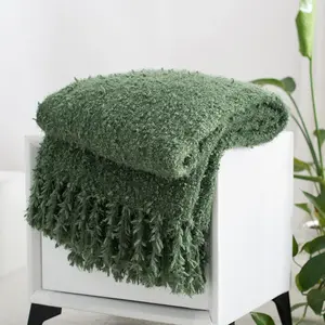 Winter Knit Throw Blanket  Fuzzy Soft Lightweight Cozy Farmhouse Tassels Chunky Knitted Throws for Couch Sofa Bed (Green, 50"x60")