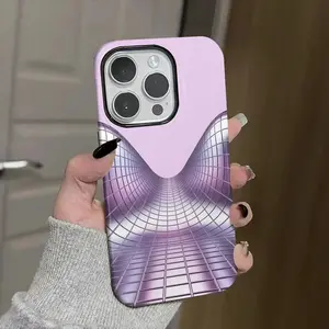 purple, grid, tunnel Soft And Hard Two-In-One Film Printed Full Pattern Case For IPhone 16 15 14 13 1211 Pro Max Plus Phone Case