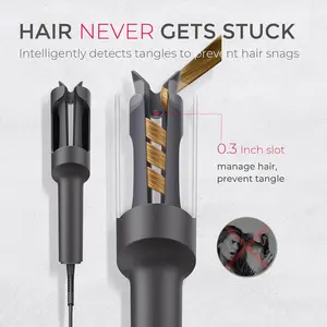 WONNE 1 Inch Curling Wand - Automatic Rotating Curling Iron for Beach Waves, a Portable Hair Curler with 500 Million Ionic. It's Dual Voltage and Lightweight, making it perfect for travel. With Ceramic Coating and in a Metallic Gray color. Smooth Durable