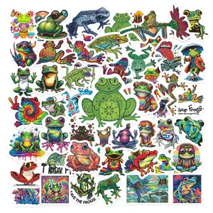 50pcs Colorful Frog Stickers Pack, Waterproof Cute Tie Dye Art Animal Decals for Laptop, Water Bottle, Skateboard & Luggage, Nature Lover Gift