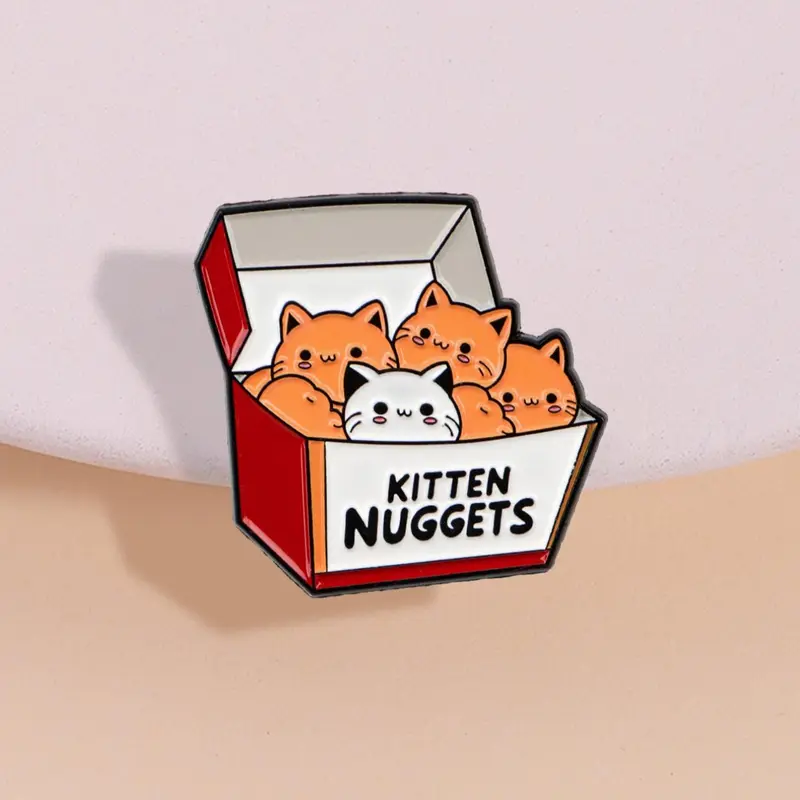 Kitten Nuggets Cat Food Box Badge Brooches, Unisex Funny Gift for Cat Lovers, European Z-Generation Trendy Pin, Cute Cartoon Design, Perfect for Pet Owners