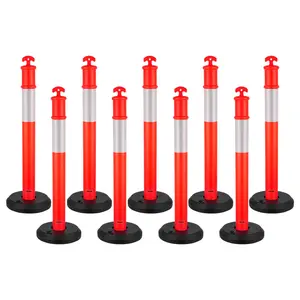 VEVOR 9 Pack Traffic Delineator Posts, 45 inches Traffic Safety Cones with Fillable Base and Reflective Strips, Heavy Duty Delineator Posts for Construction Site, Parking Lot, Crowd Control, Red