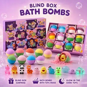 IYOKUJI CLUB 12-Piece Glow-in-the-Dark Animal Bath Bomb Gift Set—Randomly Assorted, Surprise Blind Box. Each bath bomb contains a glow-in-the-dark animal toy. A trendy unboxing experience, perfect for children and women.