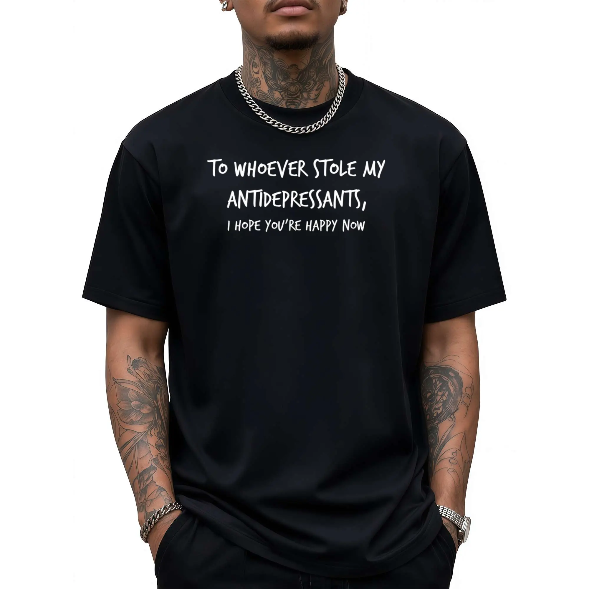 Humorous Mental Health Awareness Tee - Witty Depression Humor Shirt - Comfortable Top for All Genders - Lightweight Crew Neck Casual Wear - Amusing Gift for Those on Antidepressants