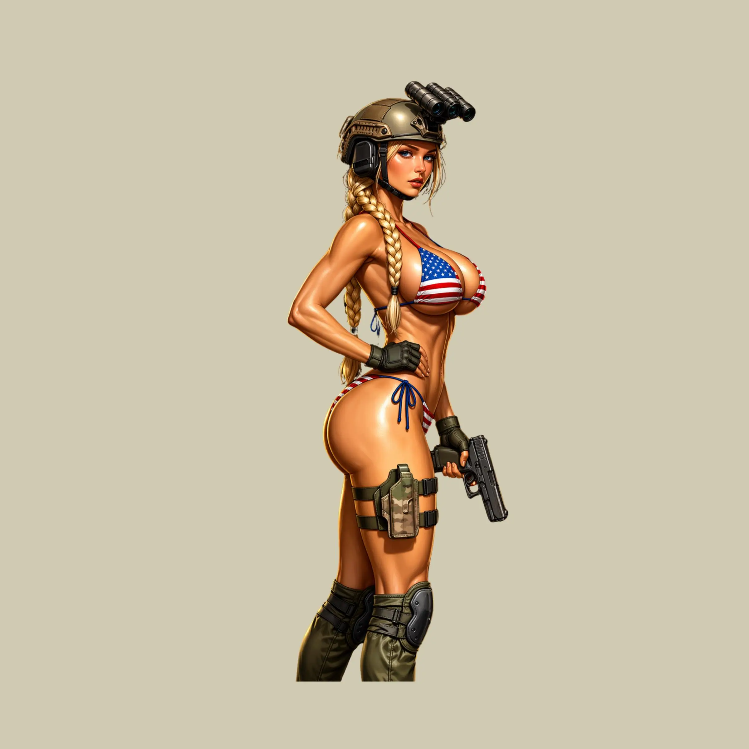 Tactical USA Girl Sticker, Pinup Army Babe Decal, Patriotic Vinyl Laptop Car Helmet Sticker