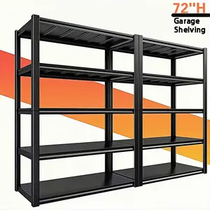 72''H Heavy-Duty Shelving Unit, 5-Tier Metal Storage Rack with 2, 500-Pound Capacity, Adjustable Bolt-Free Garage Shelving, Practical Storage Solution for Basements, Pantries, Kitchens, And Warehouses, Black Storage And Organization