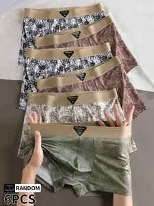 Men's Classic Rose Print Cotton Underwear Set, Soft Comfortable Breathable Mid-Waist Briefs, Skin-Friendly Fit, 6 Pieces