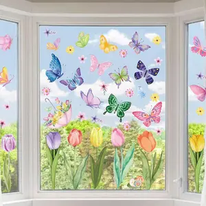 83 PCS Summer Spring Flower Window Clings Easter Tulip Butterfly Decals for Glass Window Decorations
