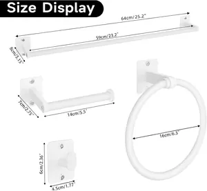 Bathroom Accessories Set, 4 Pieces White Bathroom Hardware Set, 24 inch Towel Bar, Towel Racks for Bathroom, Robe Towel Hooks, Toilet Paper Holder Wall Mounted