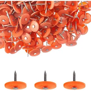 100 Pack - Round Plastic Cap  1 Inch Roofing Nails Galvanized Tar Paper Nails for House Wrap Fastening  Board Roofing Felt Insulation Film (100)