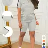 Two-Piece Set Women's Short Sleeve Tee & Shorts, Casual Fitted Round Neck T-shirt & Skinny Shorts, Ladies Summer Clothes, Womenswear, Tops Shorts Set