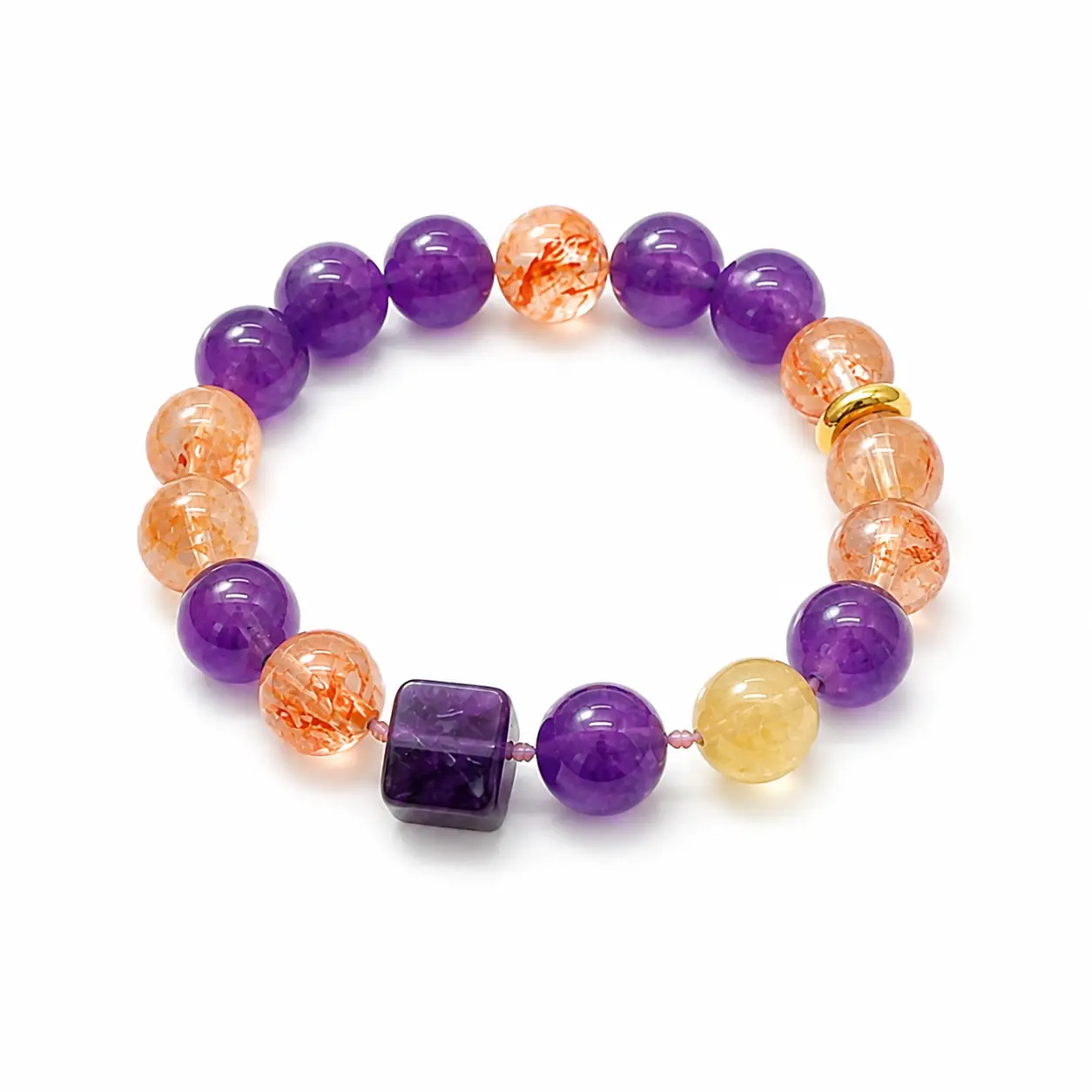 Natural Stone Bracelet for Women, Stretchy Beaded Amethyst & Golden Healer Crystals for Stress Relief & Abundance, Stone Bracelets, Natural Crystal Bracelets