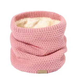 Thick Warm Knit Scarf with Fleece Lining, Windproof Outdoor Skiing Cycling Scarf, Simple Knit Neck Warmer for Couples
