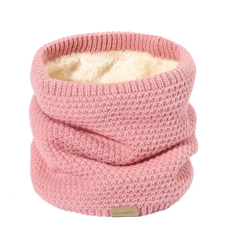 Thick Warm Knit Scarf with Fleece Lining, Windproof Outdoor Skiing Cycling Scarf, Simple Knit Neck Warmer for Couples