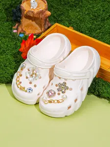 Eva Lightweight Slip-On Sandals, Plain Design with Personalized Accessories, Vibrant Accents, Anti-Slip Breathable, Suitable for Teenage Girls, All Seasons