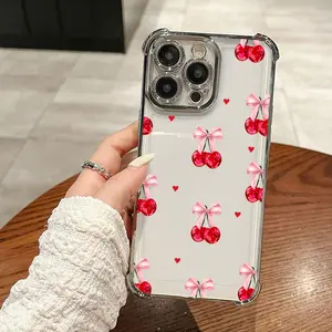 Red bow cherry phone case Suitable for iPhone 17 Pro Max Plus Air/ 16/15/14/13/12/11 Pro Max Plus electroplated anti drop soft case phone case Protector Screen Protector Protection Protective Cover Smartphone Casing Cellphone Shockproof
