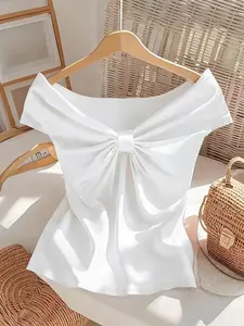 Summer Women's Casual Elegant Solid Color T-Shirt, Slim-Fitting Fashion Top for Daily Wear, Comfortable and Stylish Ladies' Tee Womenswear Tshirt Streetwear Basic Minimalist
