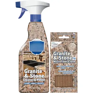 Stone & Granite Cleaner and Polish (25.4 oz) Plus 1 Microfiber Cloth, 2 count Cleaning Kit, Multi Surface Cleaner for Use on , Manufactured & Polished Stone Countertops