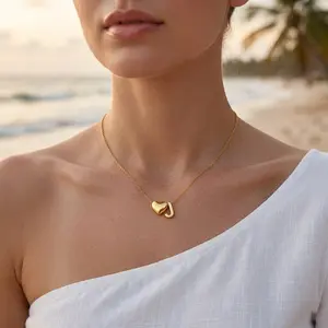 18K Gold Heart Initial Necklace - Personalized Letter Pendant, Dainty Jewelry Accessory for Women