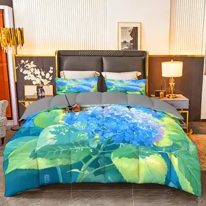 3pcs (1 comforter + 2 pillowcases) All-Season Bedding Set with Hydrangea Floral Print, Soft & Cozy Microfiber, Hypoallergenic, Wrinkle & Fade Resistant, Easy Care, Available in Queen/King/Full Size, Premium Quality for Bedroom, Guest Room & Home Deco