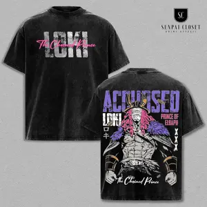 Loki Vintage Washed Oversized T-Shirt – Anime Giant Prince Warrior Graphic Tee, Norse Myth Inspired Manga Art Shirt, Casual Streetwear Apparel, Unisex Top, Gift for Anime Fans