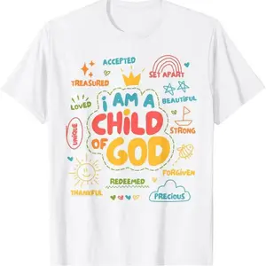 I Am A Child Of God Colorful Doodle Rainbow Crown Christian Graphic Vintage Washed T-Shirt, Kids Women Inspirational Bible Affirmation Faith Tee No box included