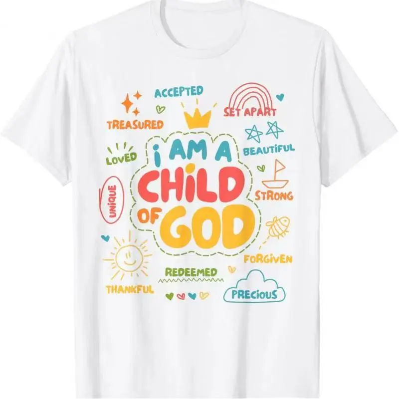 I Am A Child Of God Colorful Doodle Rainbow Crown Christian Graphic Vintage Washed T-Shirt, Kids Women Inspirational Bible Affirmation Faith Tee No box included
