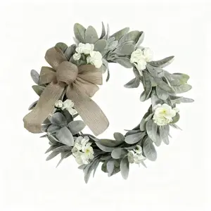 Cross border spring and summer simulation lamb feather rabbit ear leaf wreath simulation garland eucalyptus wreath festive decoration Home Decor Ornament