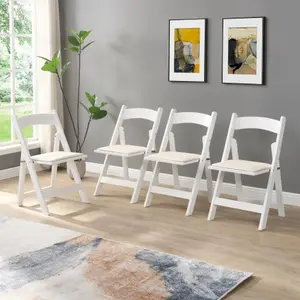 Upholstered folding chair,space saving, easy to carry, ,4PCS,Beige cushion/white shelf,Dining room -W495P193649