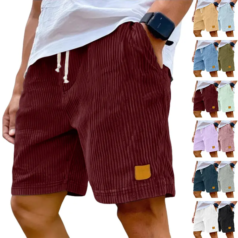 Men's 90s Retro Striped Corduroy Bermuda Shorts - Adjustable Drawstring Waist, Casual Loose Fit, Lightweight for Summer Vacation, Menswear Bottoms, 90S Retro Men's Shorts, Adjustable Drawstring Men's Shorts