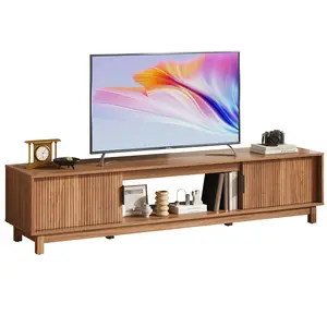 Modern TV Stand,Fluted Doors For 80 Inch TV & 60 LB Capacity,Sleek Low Profile Media Console For Living Room And Bedroom