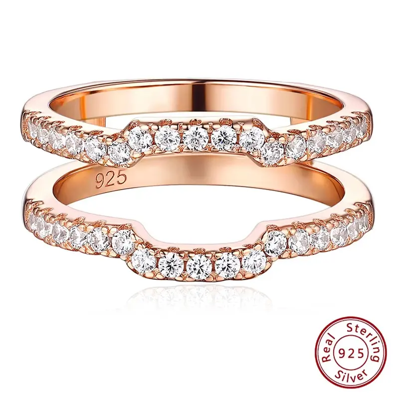 K Gold Color 925 Silver Jewelry Wedding Rings Enhancers for Women Square Hollow Guard Band AAAAA CZ Anniversary Gift#Love Story#Love Story #Love Story