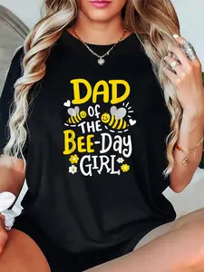 100% Cotton Unisex Dad of the Bee-Day Girl Bee Birthday Party Matching Family T-Shirt，Printed Round Neck Short Sleeve T-Shirt