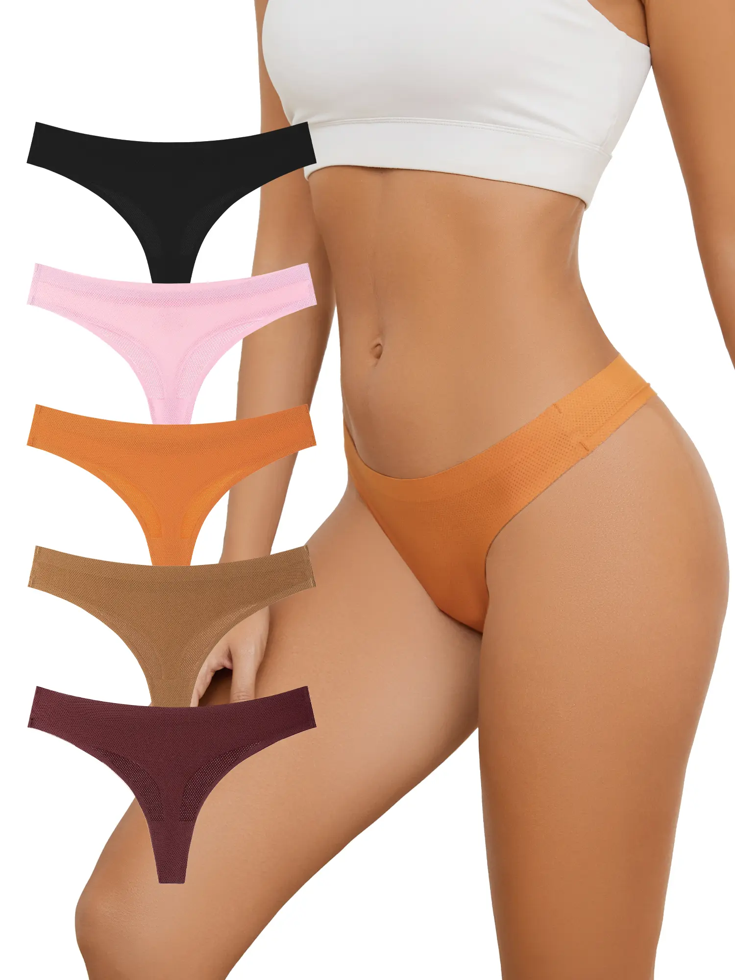 5 Pack Women's Seamless No Show Bikini Underwear - Invisible Stretch Mesh Panties