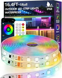 16.4FT Outdoor LED Strip Light Waterproof,IP68 Outside RGB+IC Light Strip with App/Remote Control,Chase Mode,Music Sync Light for Balcony,Deck,Rooftop,Garden,Pool