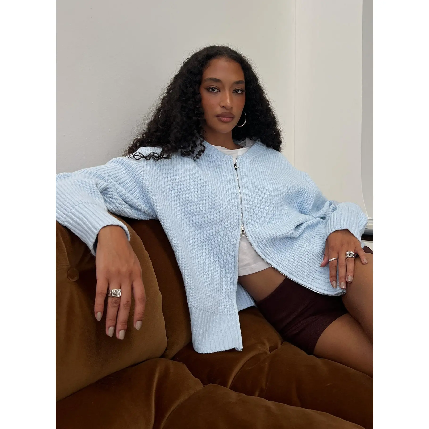 Lexene Zip Through Jumper Baby Blue