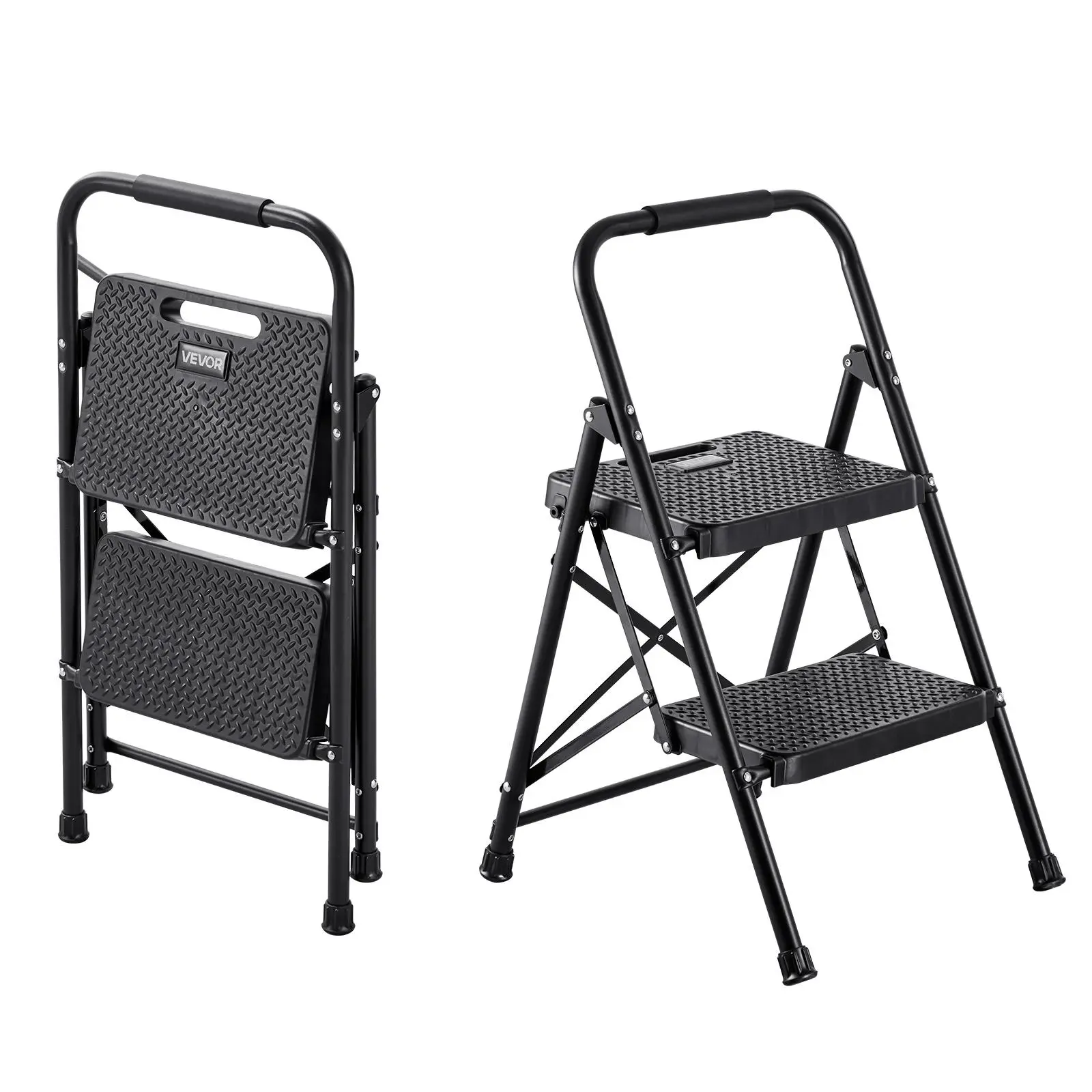 VEVOR 2-Step Steel Ladder with Steel Tubing - Lightweight Foldable, Portable Collapsible, Sturdy Design, Wide Anti-Slip Pedal, Comfort Handgrip, 600 lbs Capacity for Home Decorating, Kitchen #BacktoSchool, Lightweight Foldable Ladder, Portable Collapsible