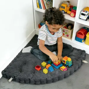 Fan-Shaped Floor Cushion Corner Nook Floor Pillow, Meditation Cushion for Sitting or Yoga, Kids Play Cushions Thick for Indoor or Outdoor Seating 28"*28" Gray