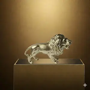 Golden Lion Statue Resin Animal Sculpture, Decorative Sculptures, Luxury Art Craft, Home Office Desk Decor, Modern Home Decoration, Gift for Successful Men, Father's Day Present