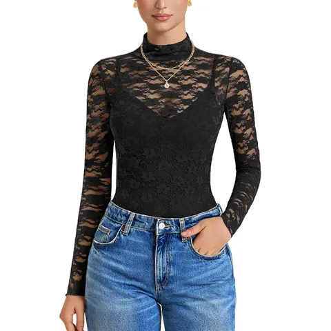 Avidlove Womens Long Sleeve Bodysuit Lace Tops Turtle Neck Shapewear Body Suits Going Out Top Fall Outfits Two Piece Set