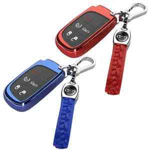 for Dodge Car Key Cover, Silicone Key Fob Cover Compatible with Dodge Dart Durango Grand RAM Journey Charger Challenger Cherokee, 5 Buttons (black silver blue red)