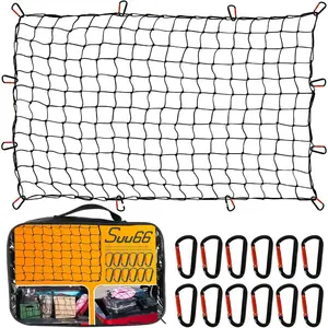 Heavy Duty Cargo Net for Pickup Truck Bed - 5' x 7' Stretches to 15' x 21' - Sturdy Latex Bungee Net Mesh - with 12 Metal Carabiners - Truck Bed Accessories for Dodge RAM, Ford, Chevy, Toyota