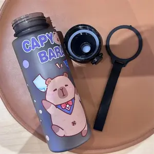 750ml Reusable Aesthetic Capybara Cartoon Tumbler - Leakproof Plastic Straw Water Bottle with Lid, 4-Variation Stylish Portable Large-Capacity Kitchenware Drinkware for Outdoor Hiking, Travel, Four Variation