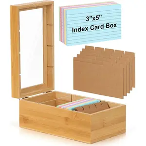 Index Card Organizer 3x5 Index Card Holder Box With Dividers Wood Recipe Box With Lid 4 Compartments For 1200 Cards 5.9"W x 10"D x 4"H