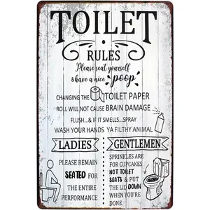 Toilet Rules Seat Yourself Have a Nice Poop Metal Tin Sign Wall Home Decor Art Plaque Retro Vintage Signage for Home Garages Coffee Kitchens Bars Men's Caves Bathrooms Rectangle Design Gift