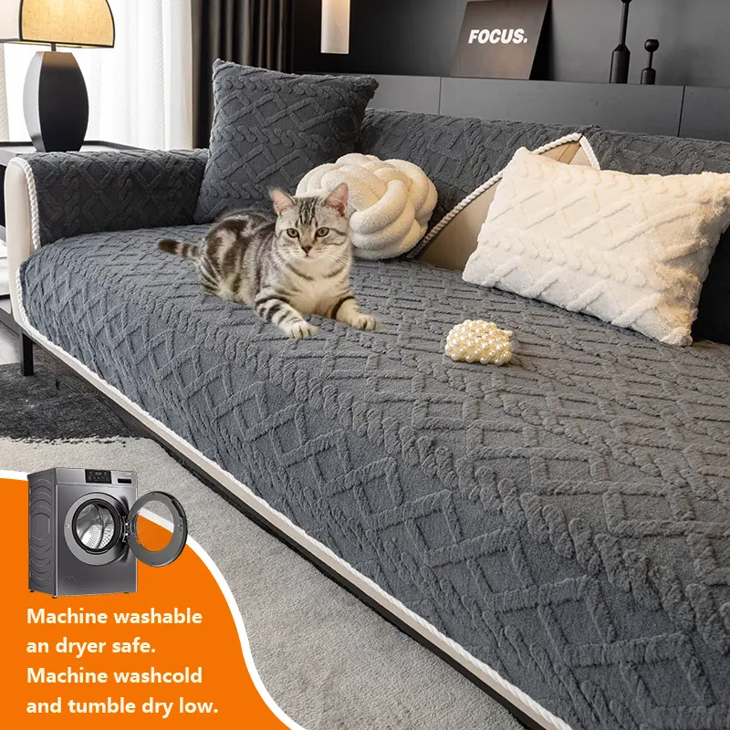 1pc Sofa Cover Plush Sofa Cushion Universal All Seasons Modern Simple Design, Luxurious Multi-Functional Seat Pad Backrest Cover, Anti-Slip Durable Pet Friendly Winter Warmth, Sofa Couch Covers, Cover For Sofa