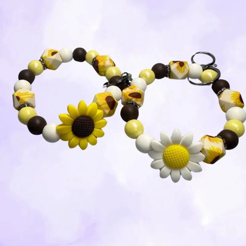 Silicone Beads Sunflower Wristlet keychain
