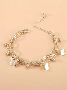 Fashion Sweet Butterfly Round Ball Bracelet, Simple Elegance Fringe Double Layer Set, Stylish Hand Jewelry for Women, Fashion Jewelry Accessories