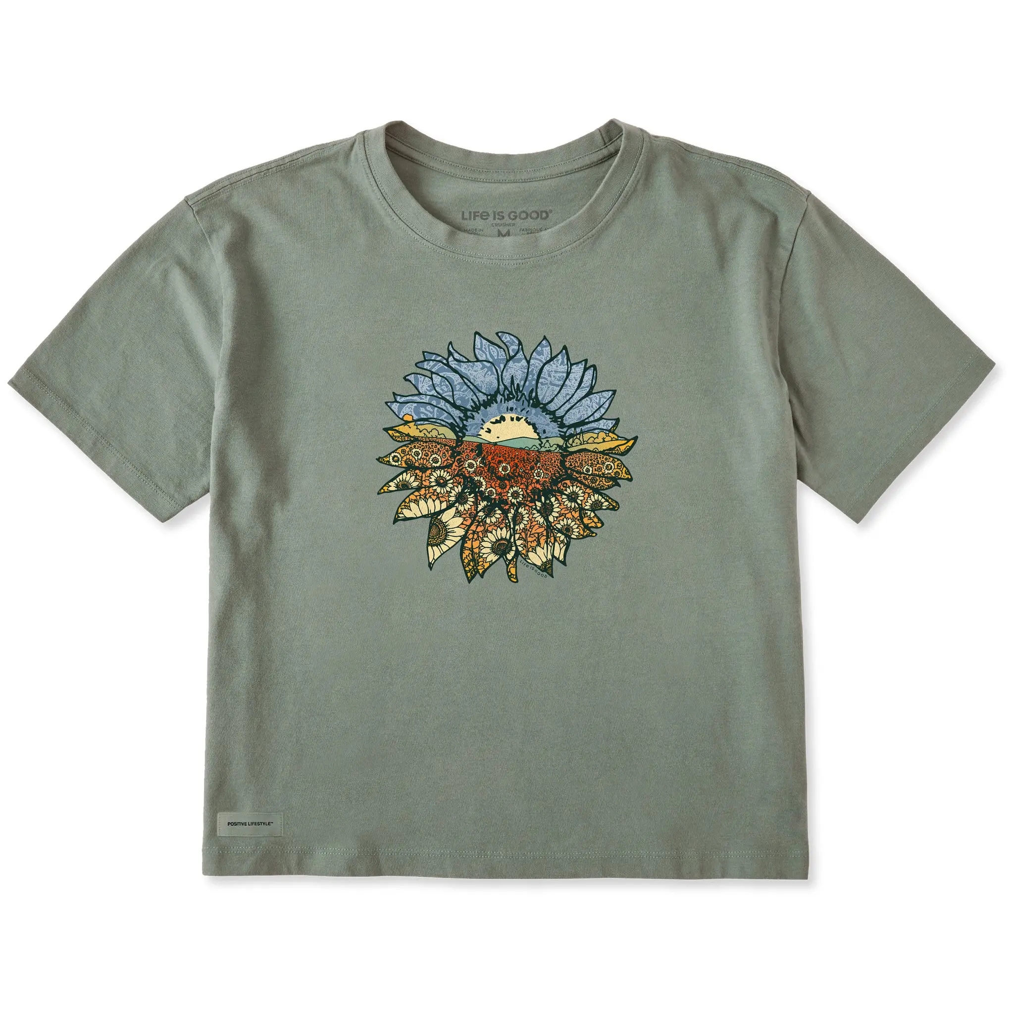 Women's Sunflowers in Sunflower Short Sleeve Crusher Boxy Tee